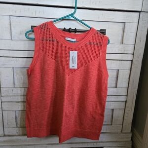 Staccato Coral Knit Sleeveless Tank with Open-Weave Yoke